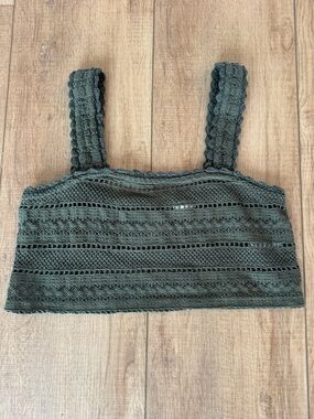 Aerie Crochet Bralette Olive Green Lace Boho Festival Top XS Y2K